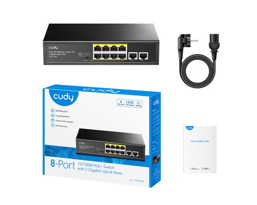 Cudy FS1010PG 8-Port 10/100M PoE+ Switch with 2 Gigabit Uplink Ports 120W