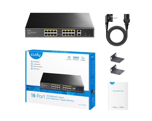 Cudy FS1018PS1 16-Port 10/100M PoE+ Switch with 2 Gigabit Uplink and 1 SFP Port  200W